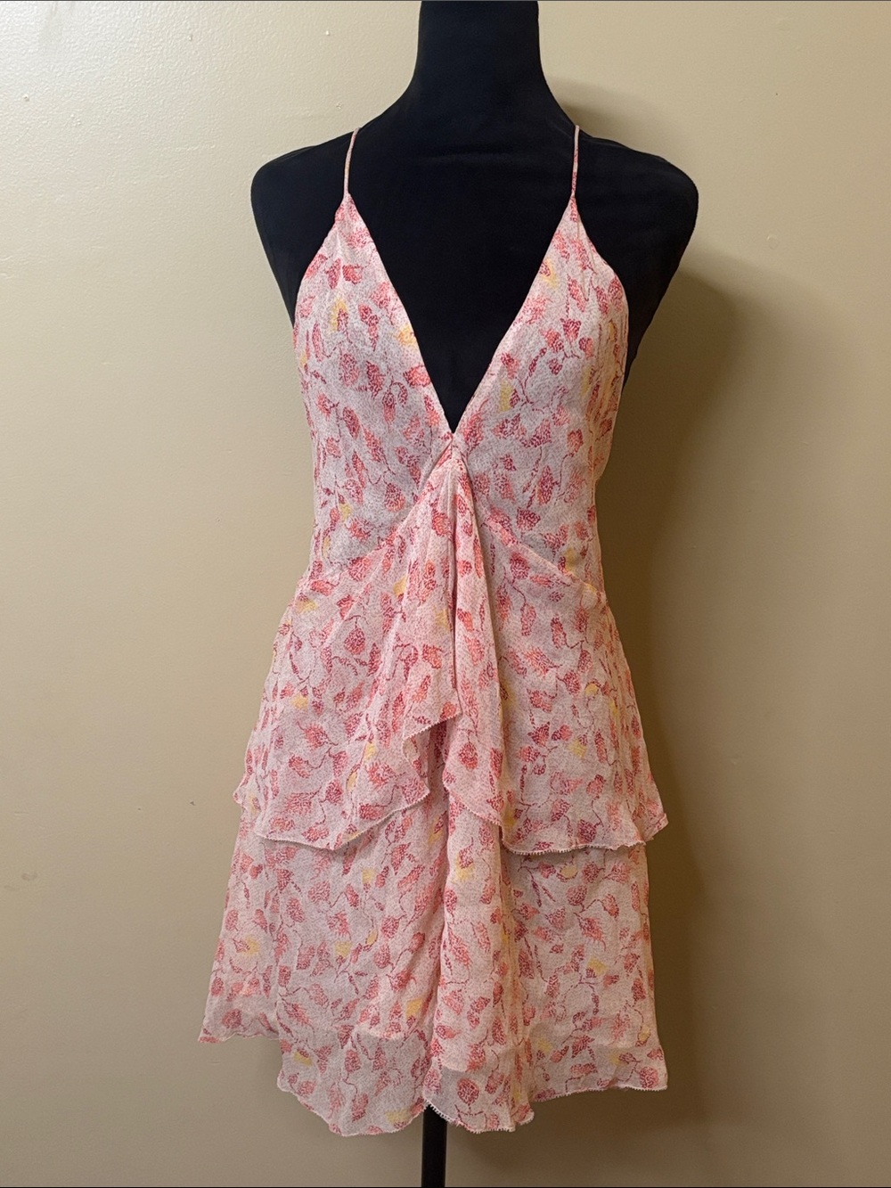 Zara Peach-Pink Floral Print Slip Mini Dress